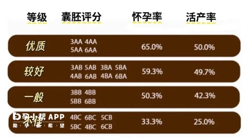 卖胚等级与怀孕率对照表